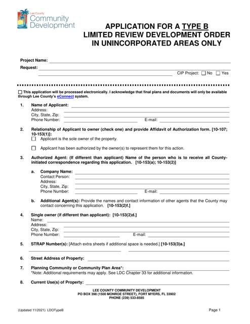 Application for a Type B Limited Review Development Order - Lee County, Florida Download Pdf