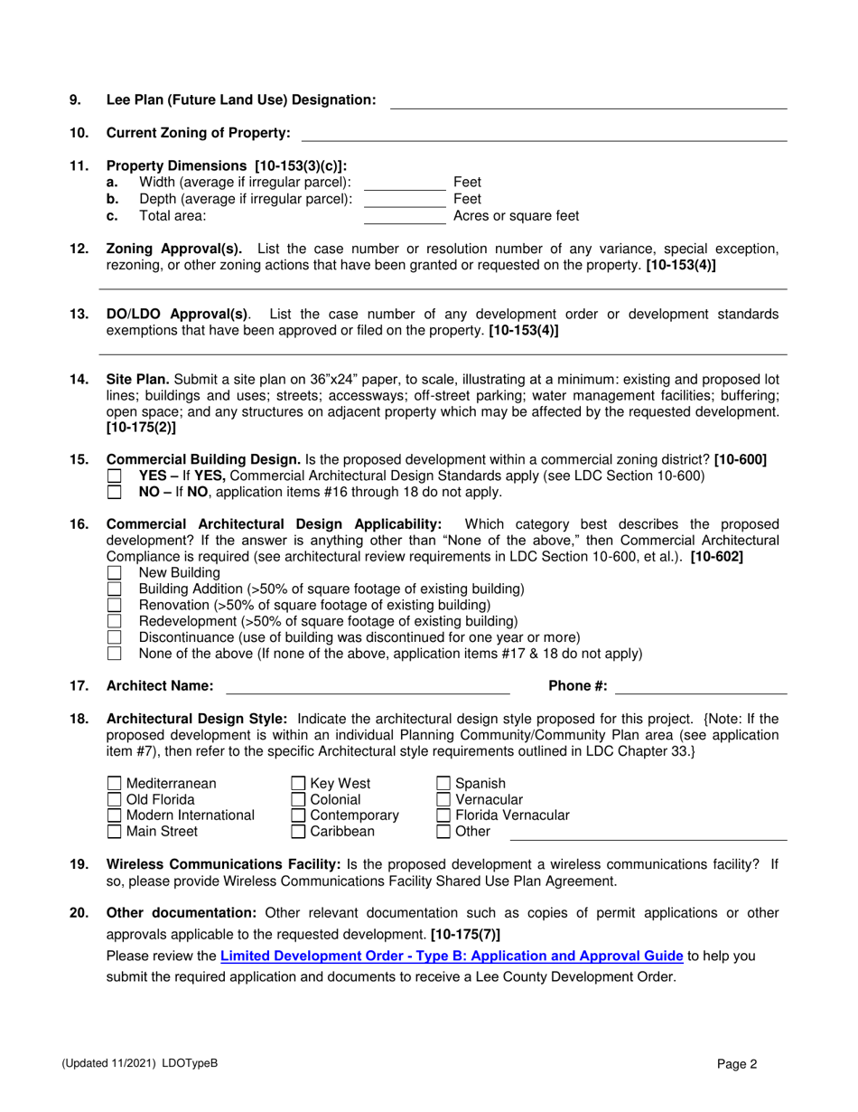 Lee County, Florida Application For A Type B Limited Review Development ...