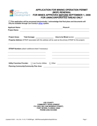 Document preview: Application for Mining Operation Permit (Mop) Renewal for Mines Approved Before September 1, 2008 - Lee County, Florida