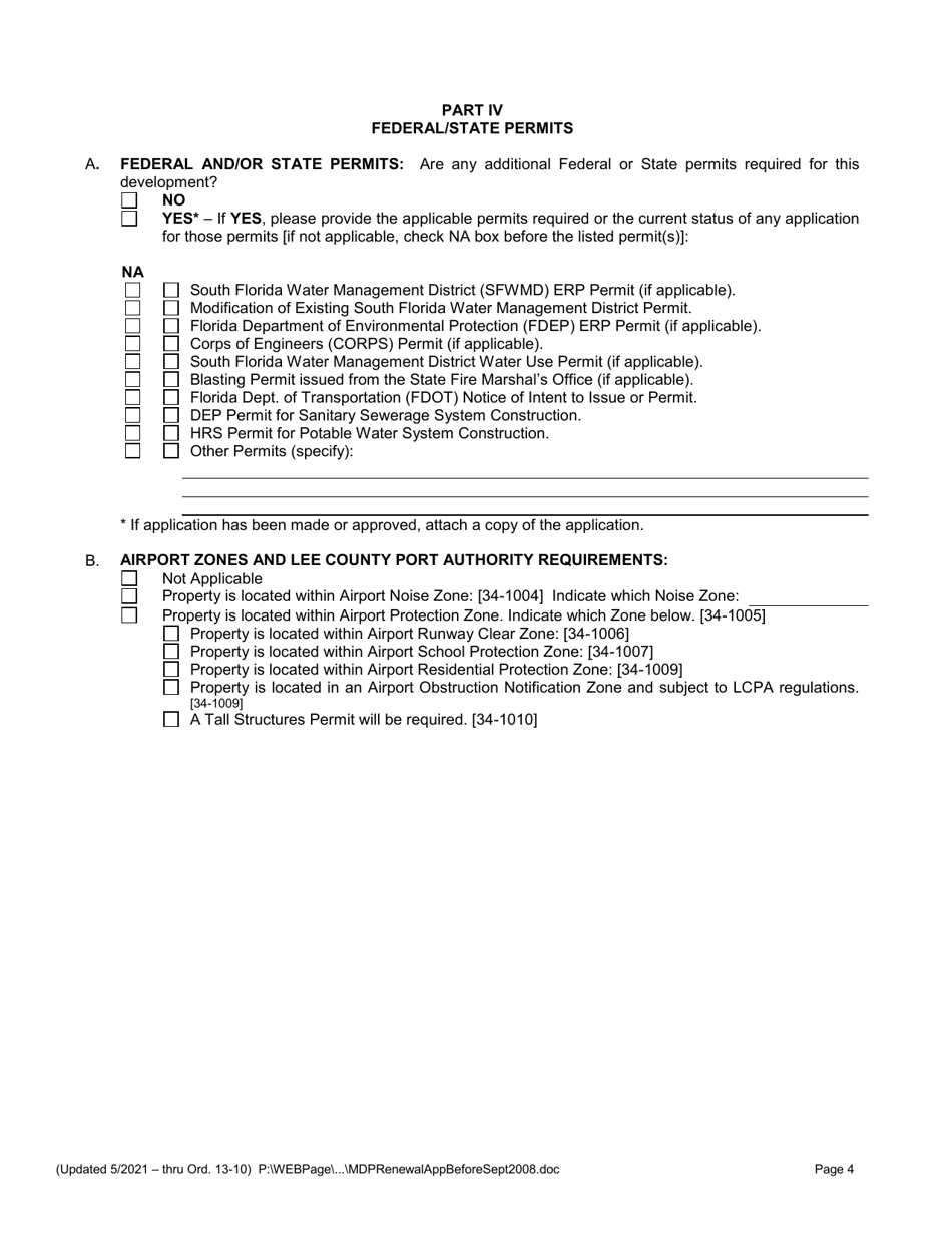 Application for Mining Operation Permit (Mop) Renewal for Mines Approved Before September 1, 2008 - Lee County, Florida, Page 4