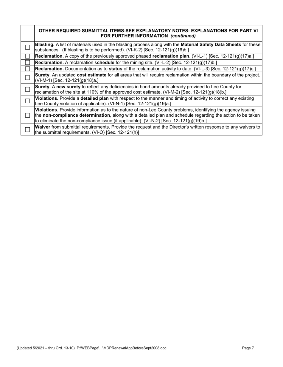 Application for Mining Operation Permit (Mop) Renewal for Mines Approved Before September 1, 2008 - Lee County, Florida, Page 7