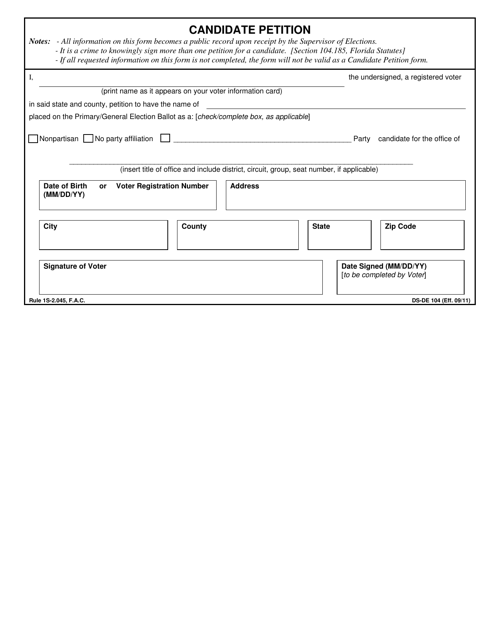 Form DS-DE104 Candidate Petition - Florida