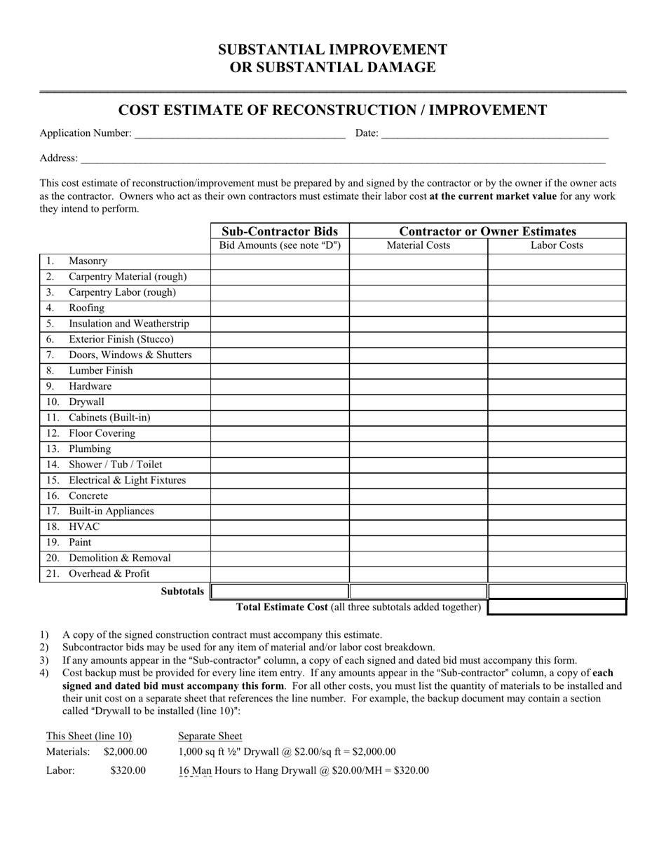 Detailed Construction Cost Breakdown Itemization Package - Lee Couny, Florida, Page 4