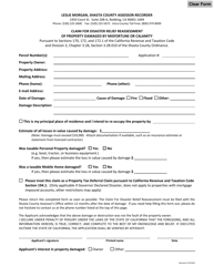 Document preview: Claim for Disaster Relief Reassessment of Property Damaged by Misfortune or Calamity - Shasta County, California