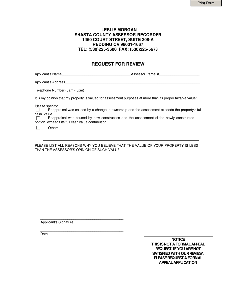 Request for Review - Shasta County, California, Page 1