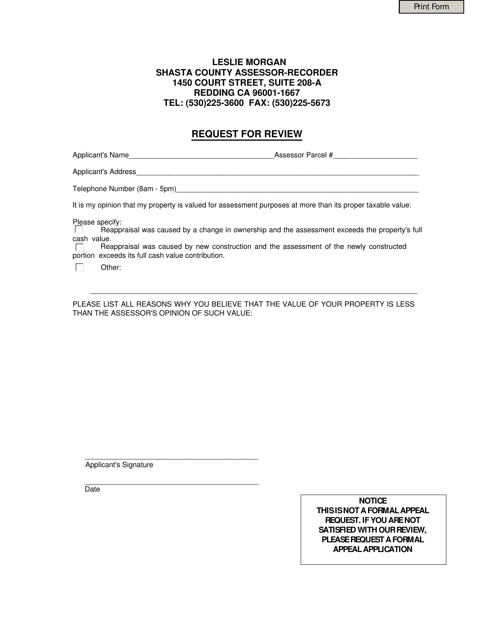 Request for Review - Shasta County, California Download Pdf