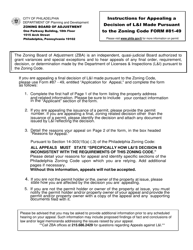 Instructions for Form 81-49 &quot;Application for Appeal&quot; - City of Philadelphia, Pennsylvania