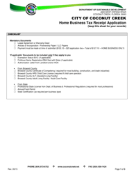 Document preview: Home Business Tax Receipt Application - City of Coconut Creek, Florida