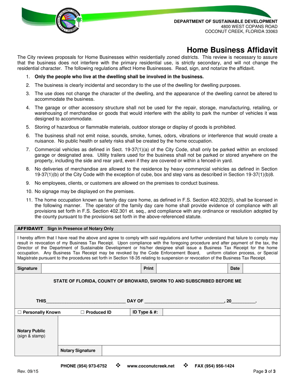 City of Coconut Creek, Florida Home Business Tax Receipt Application Fill Out, Sign Online and
