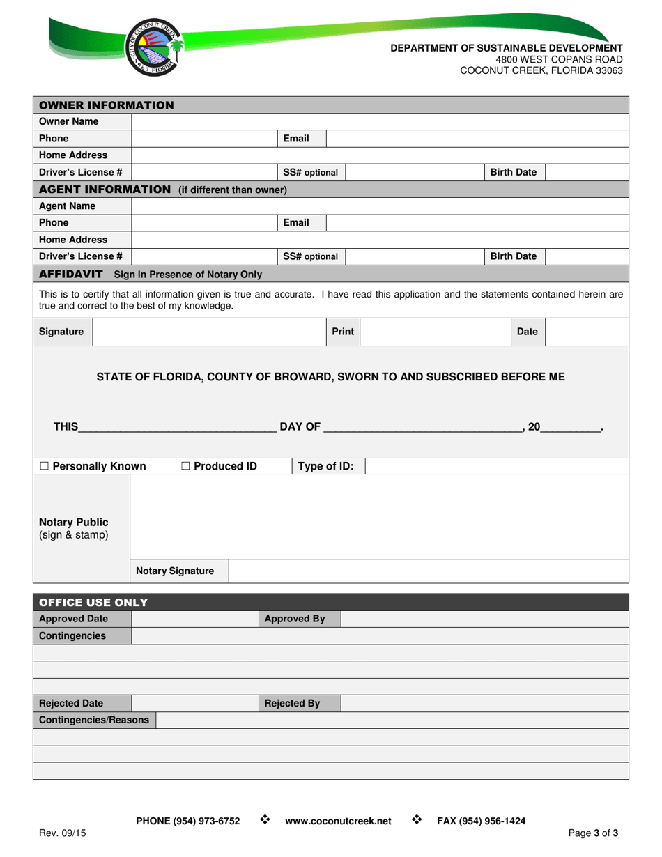 Business Tax Receipt Application - City of Coconut Creek, Florida, Page 3