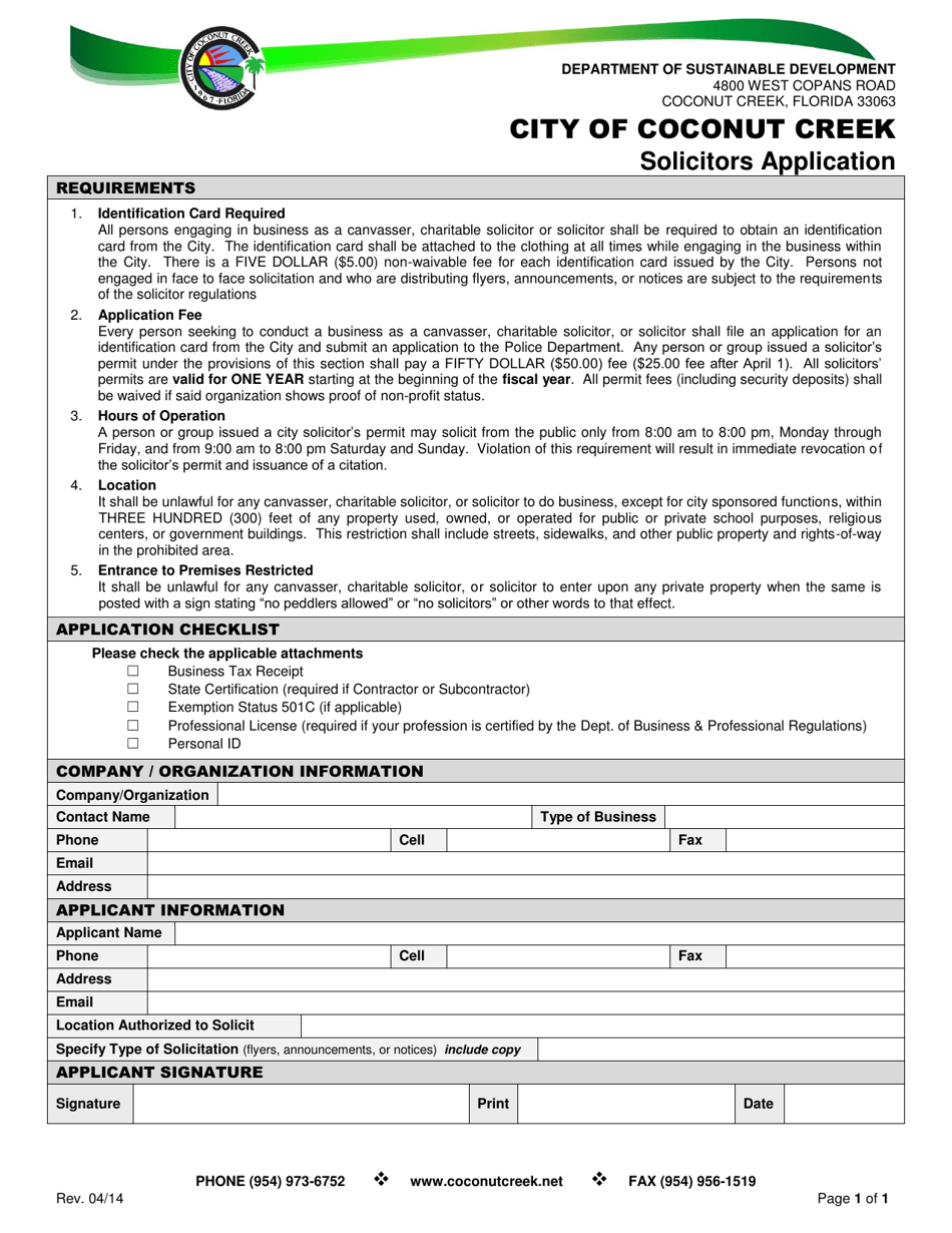 Solicitors Application - City of Coconut Creek, Florida, Page 1