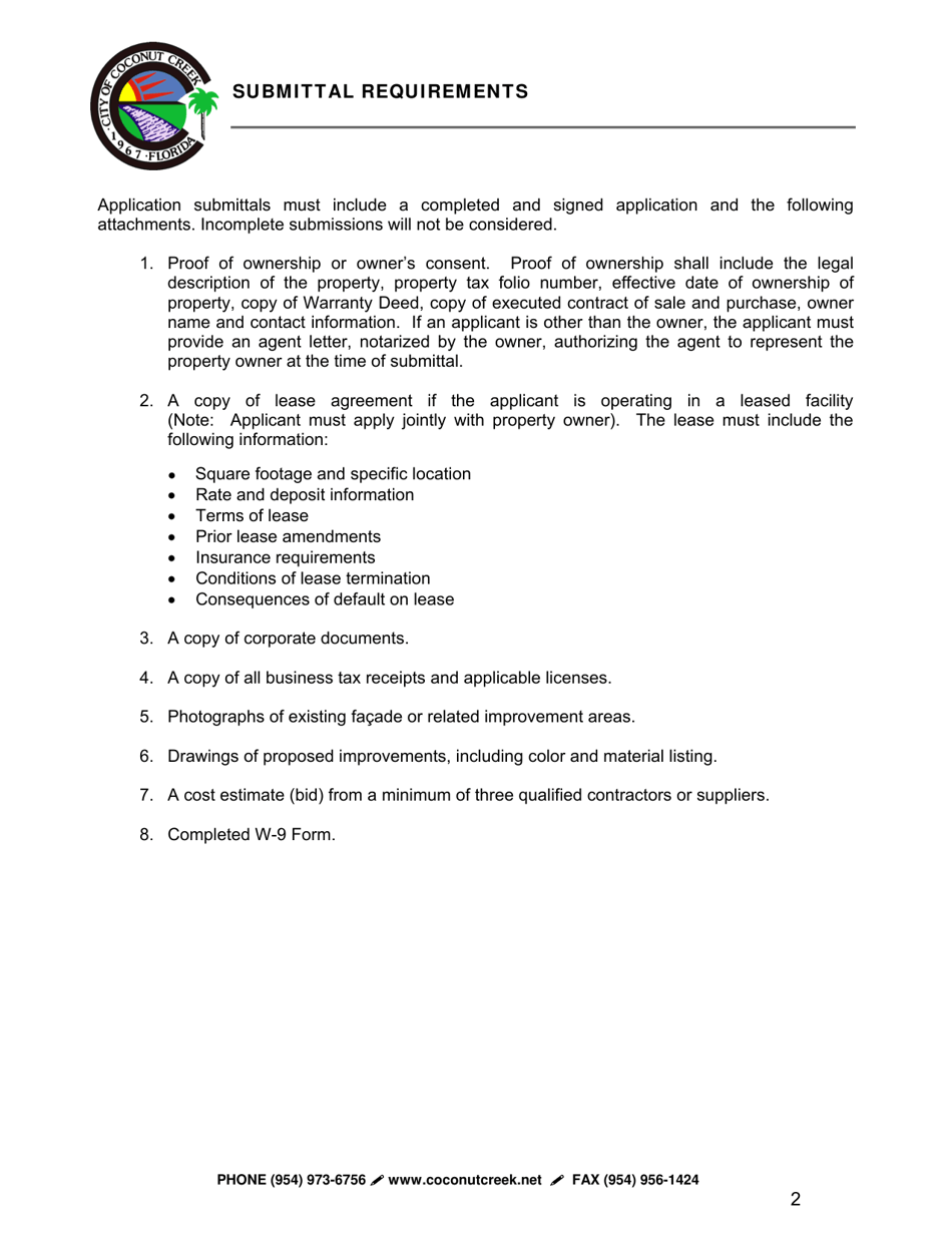 Commercial Rehabilitation Application - City of Coconut Creek, Florida, Page 2