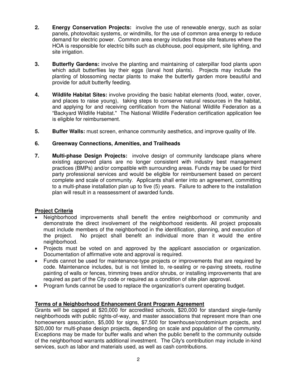 Neighborhood Enhancement Grant Program Application - City of Coconut Creek, Florida, Page 2