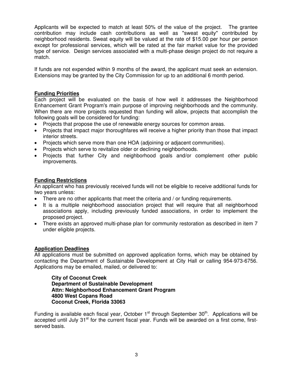 Neighborhood Enhancement Grant Program Application - City of Coconut Creek, Florida, Page 3