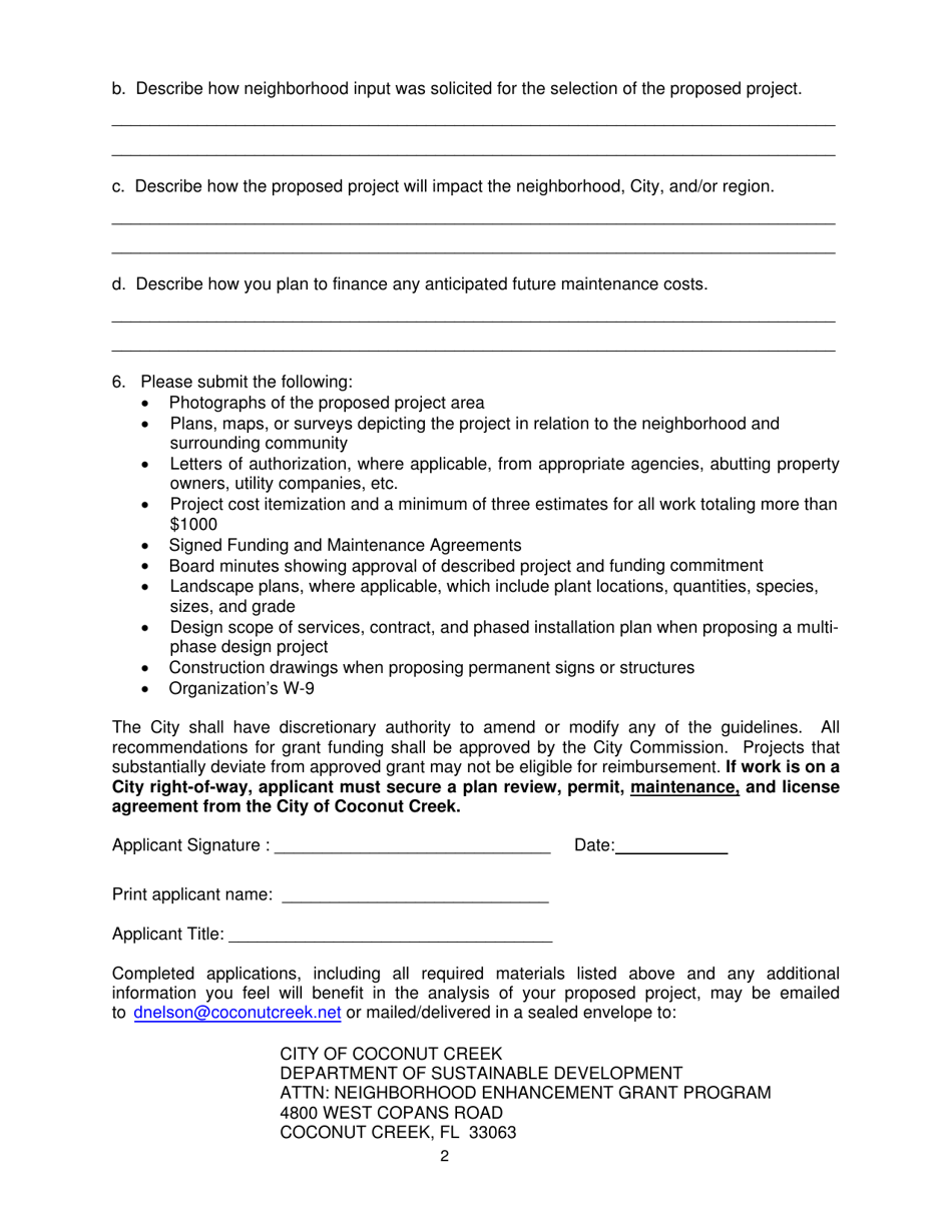 Neighborhood Enhancement Grant Program Application - City of Coconut Creek, Florida, Page 6