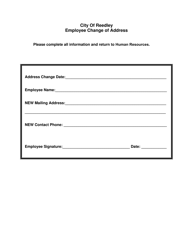 Document preview: Employee Change of Address - City of Reedley, California