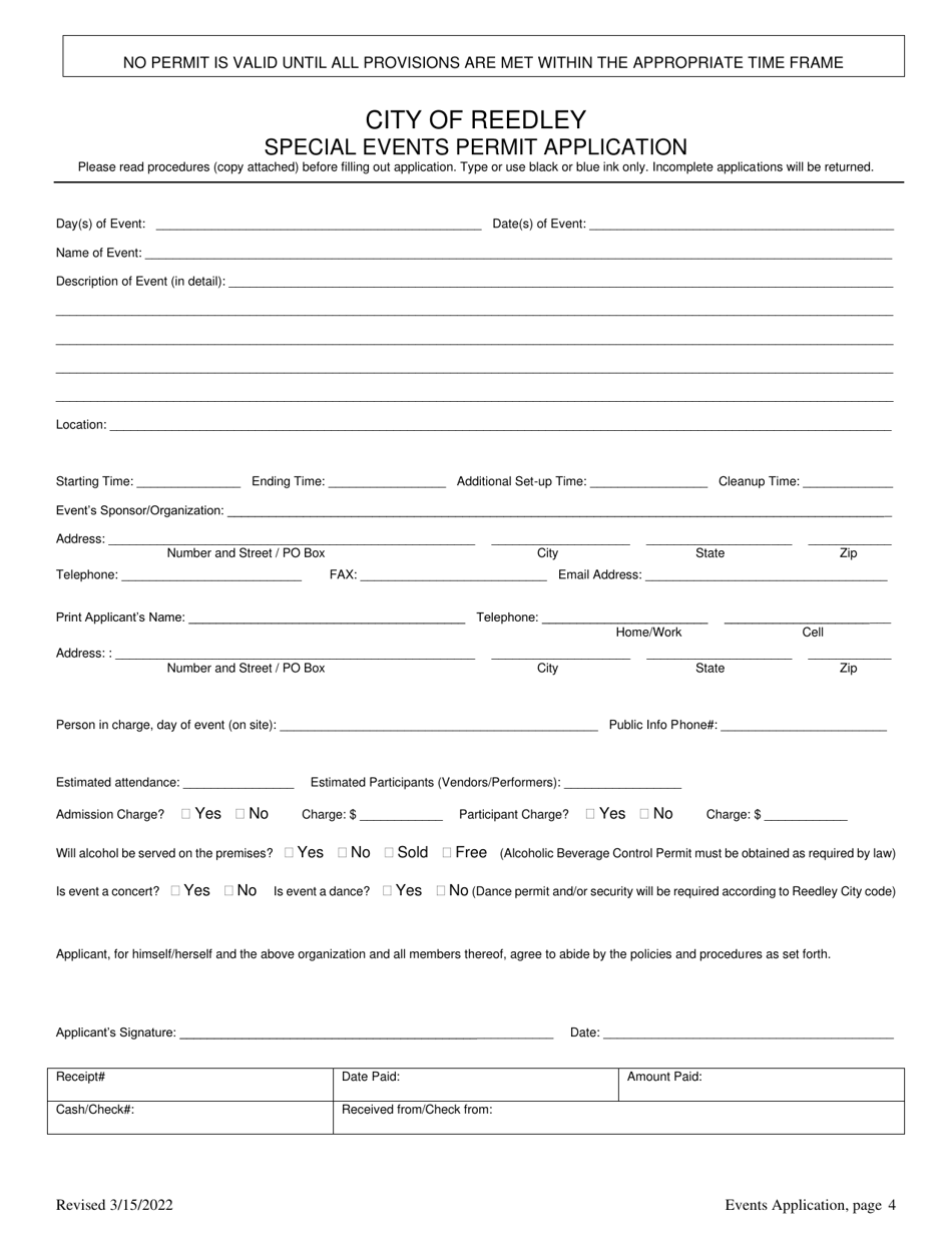 Special Events Permit Application - City of Reedley, California, Page 4