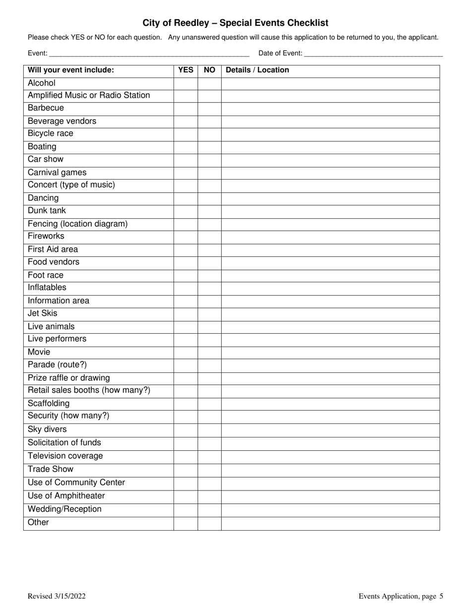 Special Events Permit Application - City of Reedley, California, Page 5