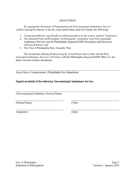 Statement of Participation Between Undersigned Non-municipal Ambulance Service and City of Philadelphia Fire Department - City of Philadephia, Pennsylvania, Page 3