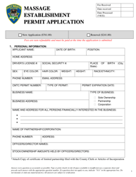 Document preview: Massage Establishment Permit Application - City of Hayward, California