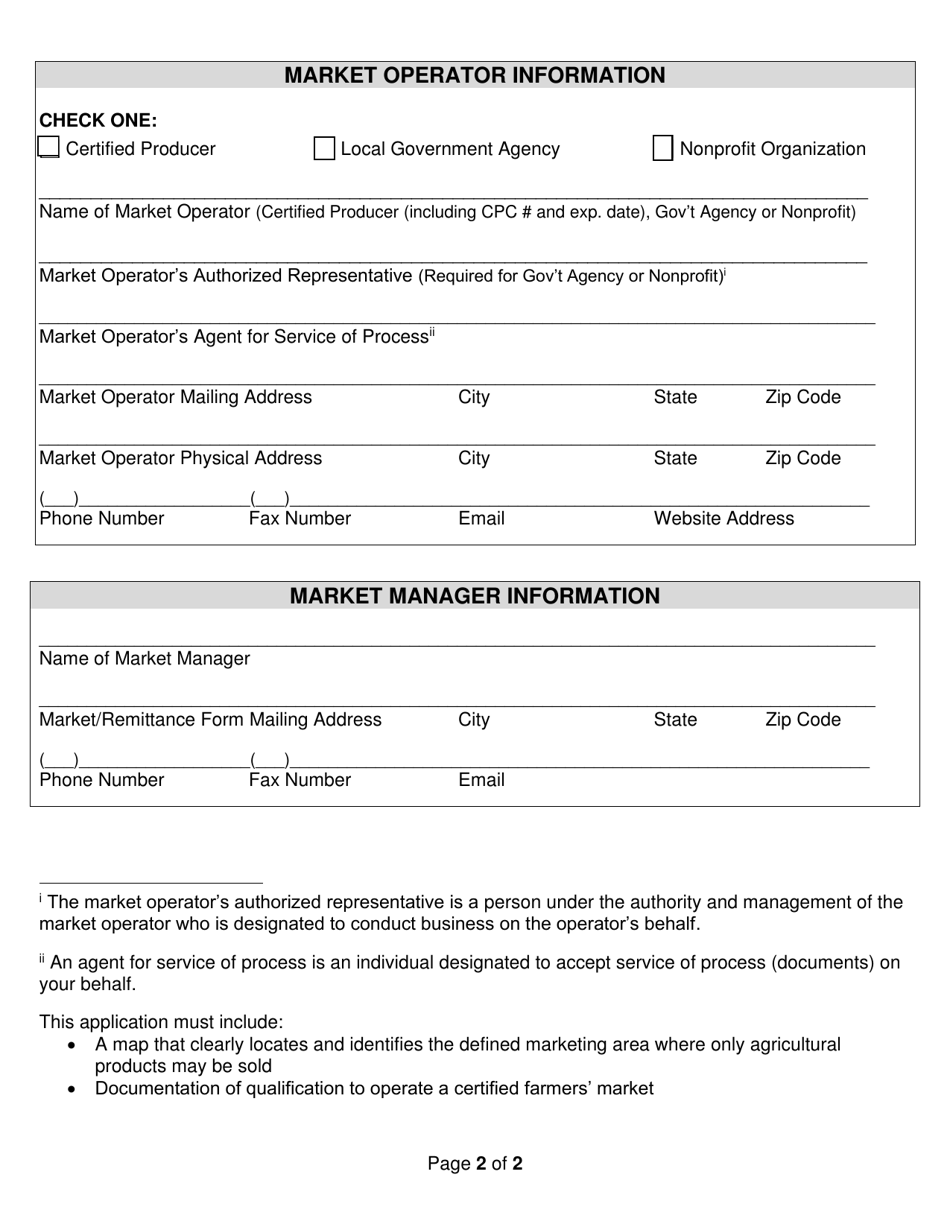 Form 51-047 Certified Farmers Market Application / Certificate - California, Page 2