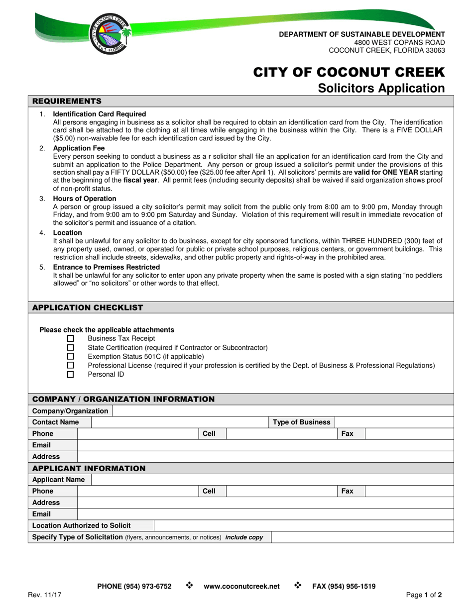 Solicitors Application - City of Coconut Creek, Florida, Page 1