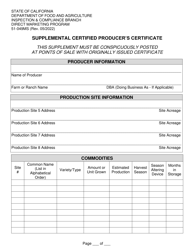 Form 51-049MS Supplemental Certified Producer&#039;s Certificate - California