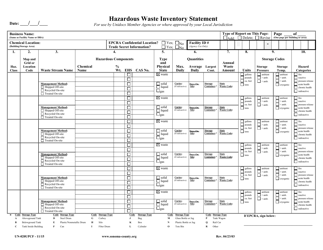 Form UN-020UPCF &quot;Hazardous Waste Inventory Statement&quot; - Sonoma County, California