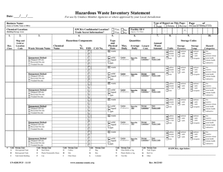 Form UN-020UPCF Hazardous Waste Inventory Statement - Sonoma County, California