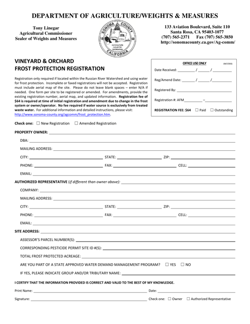Vineyard & Orchard Frost Protection Registration - County of Sonoma, California