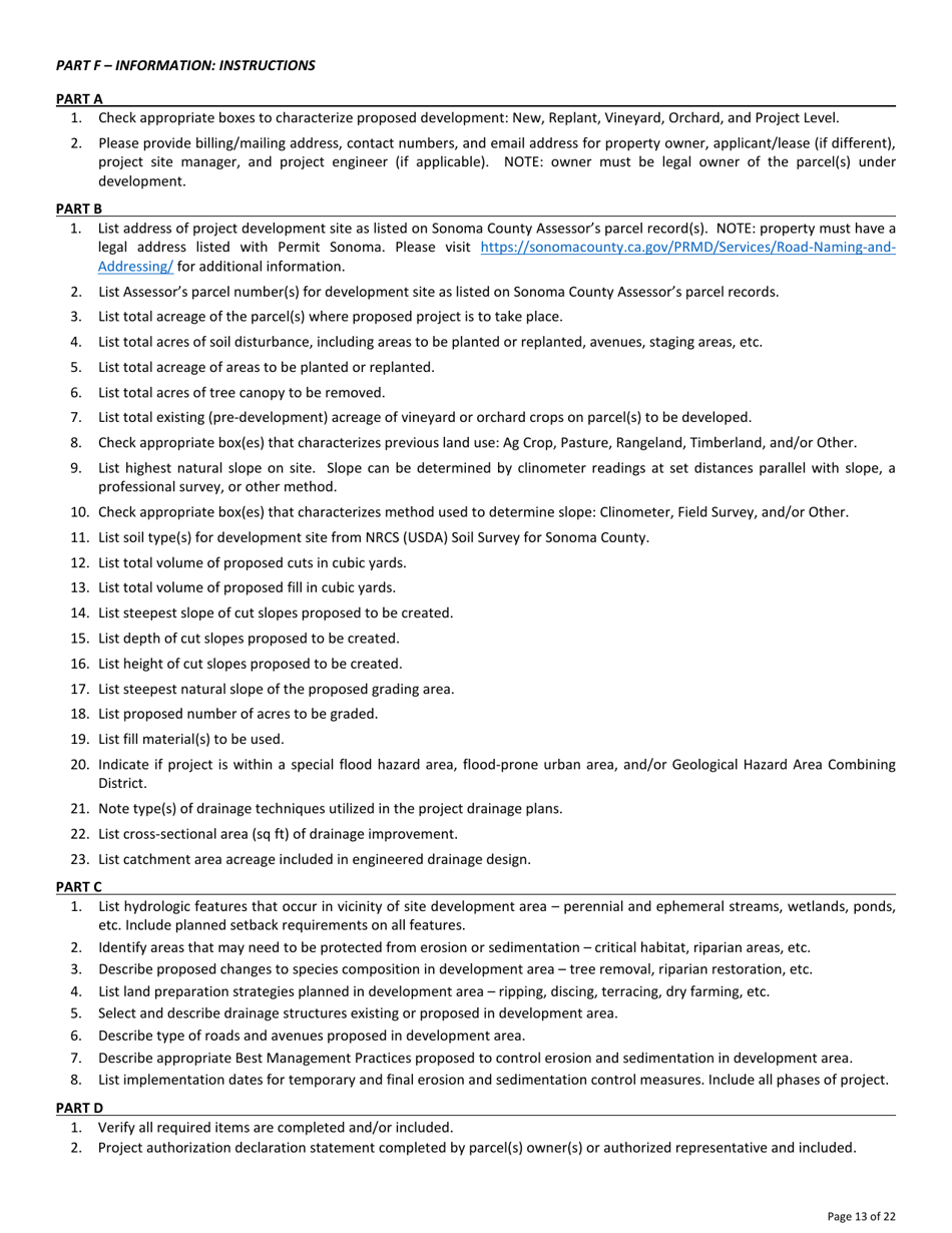 Permit Application for Agricultural Grading, Drainage, and / or Vineyard / Orchard Site Development (Vesco) - County of Sonoma, California, Page 13