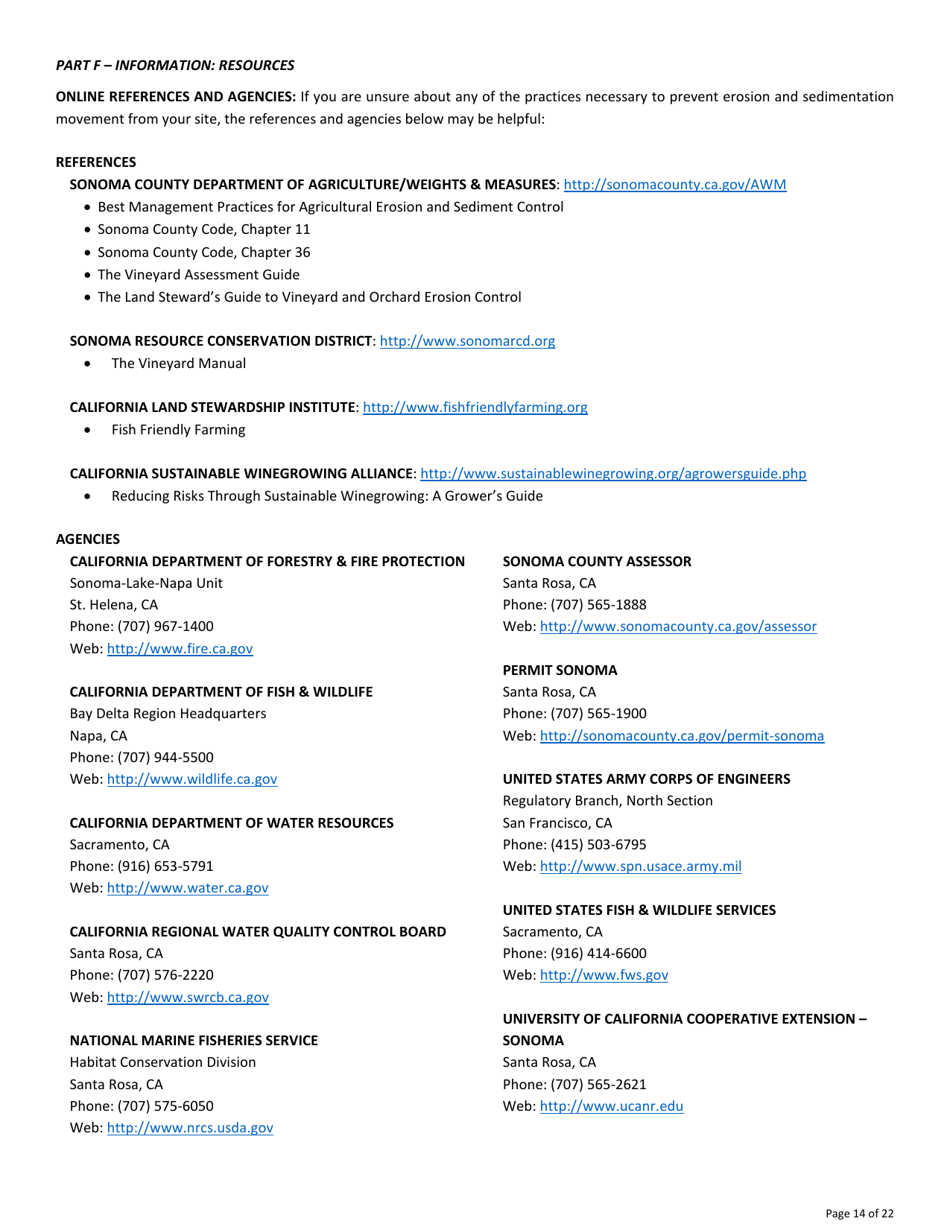 Permit Application for Agricultural Grading, Drainage, and / or Vineyard / Orchard Site Development (Vesco) - County of Sonoma, California, Page 14