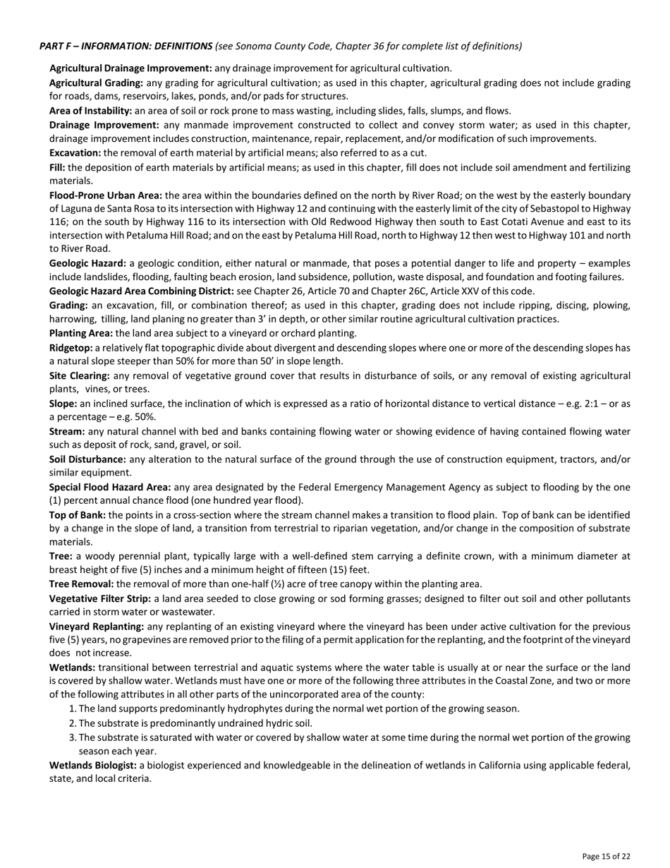 Permit Application for Agricultural Grading, Drainage, and / or Vineyard / Orchard Site Development (Vesco) - County of Sonoma, California, Page 15