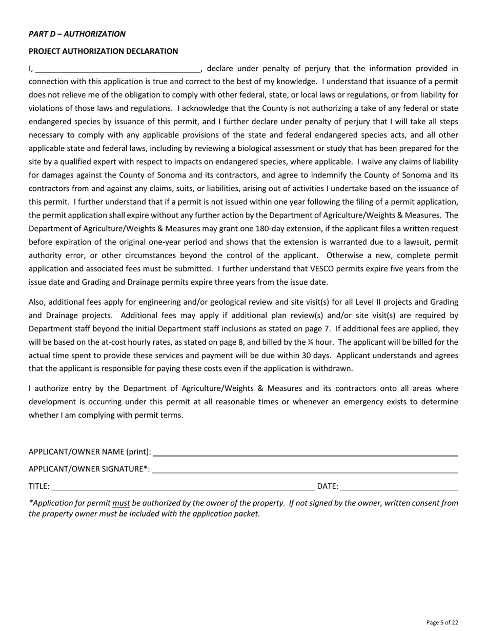 Permit Application for Agricultural Grading, Drainage, and / or Vineyard / Orchard Site Development (Vesco) - County of Sonoma, California, Page 5