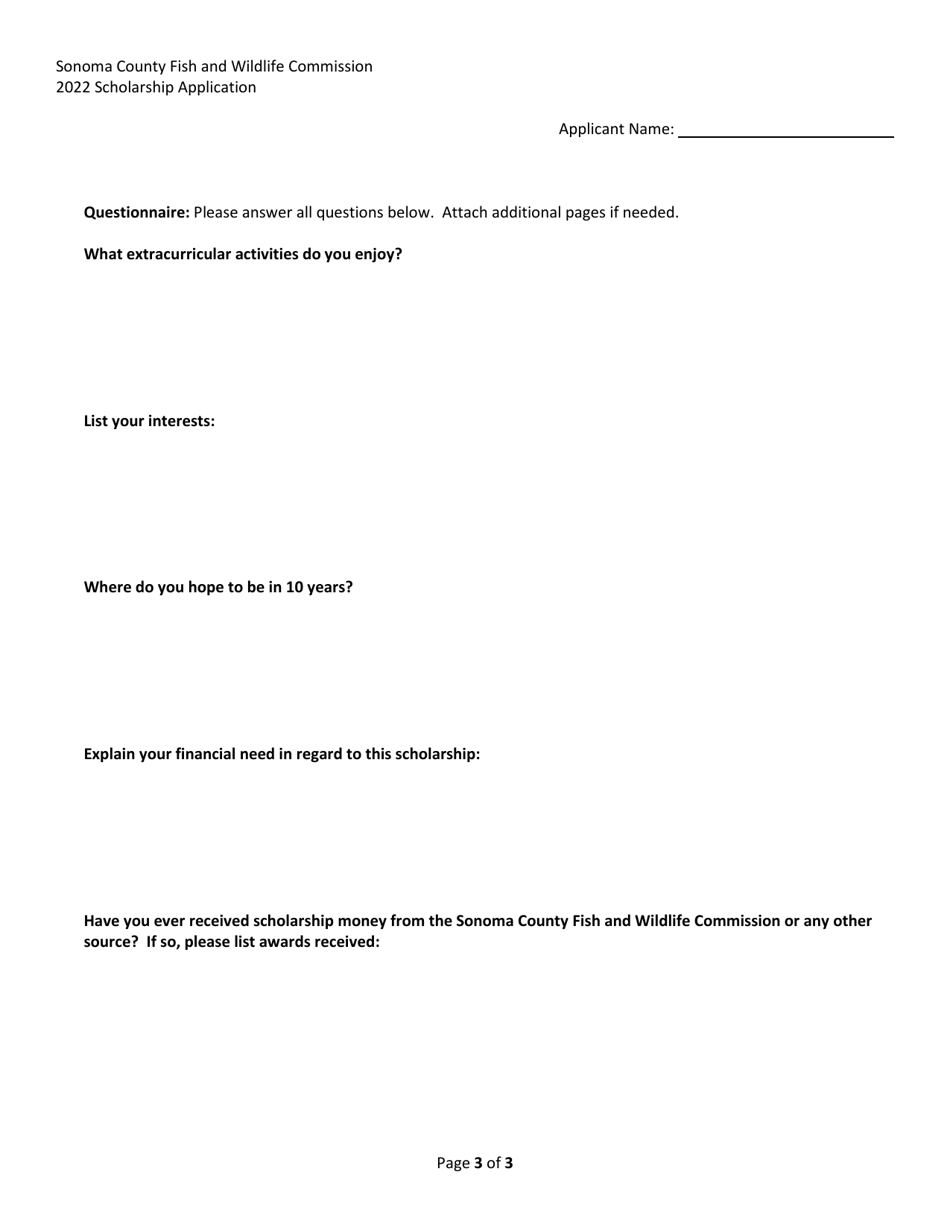 Fish and Wildlife Commission Scholarship Application - County of Sonoma, California, Page 4
