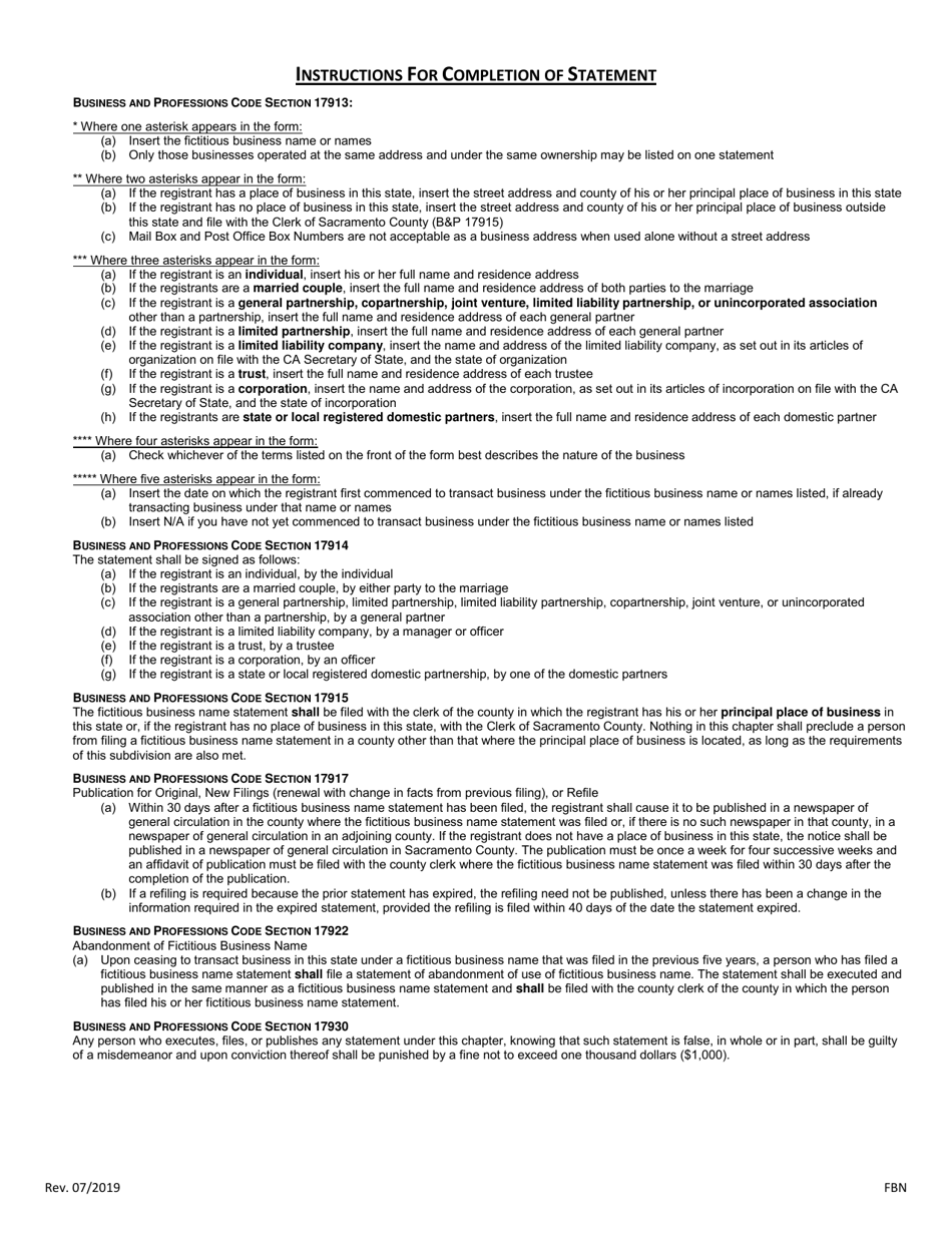 Fictitious Business Name Statement - County of Sonoma, California, Page 2