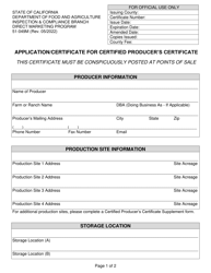 Document preview: Application/Certificate for Certified Producer's Certificate - California