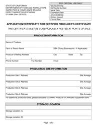 Application/Certificate for Certified Producer&#039;s Certificate - California