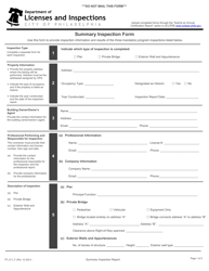 Form TP_011_F &quot;Summary Inspection Form&quot; - City of Philadelphia, Pennsylvania