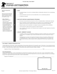 Form TP_020_F Summary Inspection Form - Fire Escape/Fire Escape Balcony - City of Philadelphia, Pennsylvania, Page 2