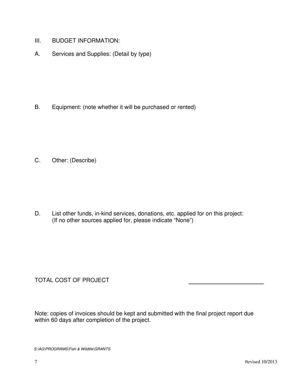 Funding Request Application - Fish and Wildlife Commission Grant Program - County of Sonoma, California, Page 7