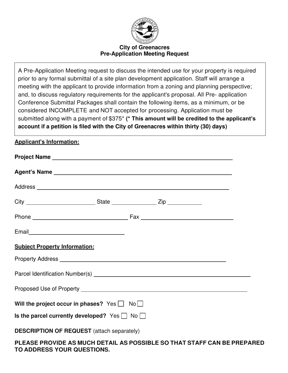 Pre-application Meeting Request - City of Greenacres, Florida, Page 1