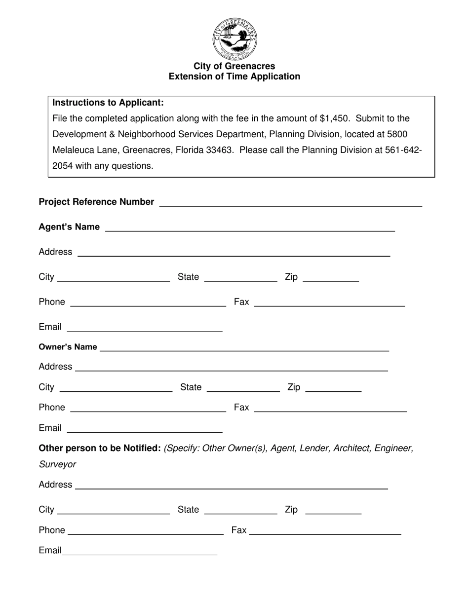 Extension of Time Application - City of Greenacres, Florida, Page 1