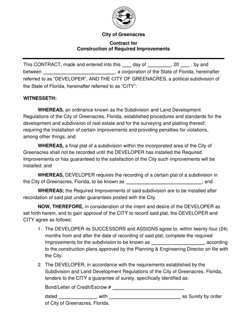 Contract for Construction of Required Improvements - City of Greenacres, Florida Download Pdf