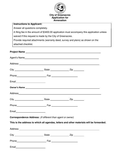 Application for Annexation - City of Greenacres, Florida Download Pdf