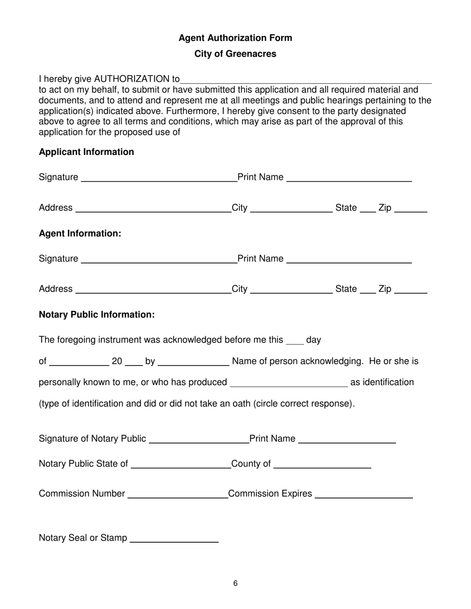 City of Greenacres, Florida Application for Special Exception Approval