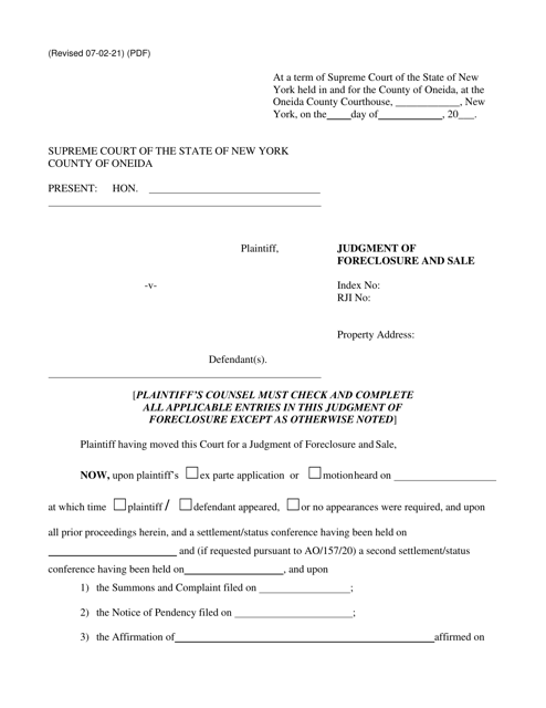 Judgment of Foreclosure and Sale - Oneida County, New York Download Pdf