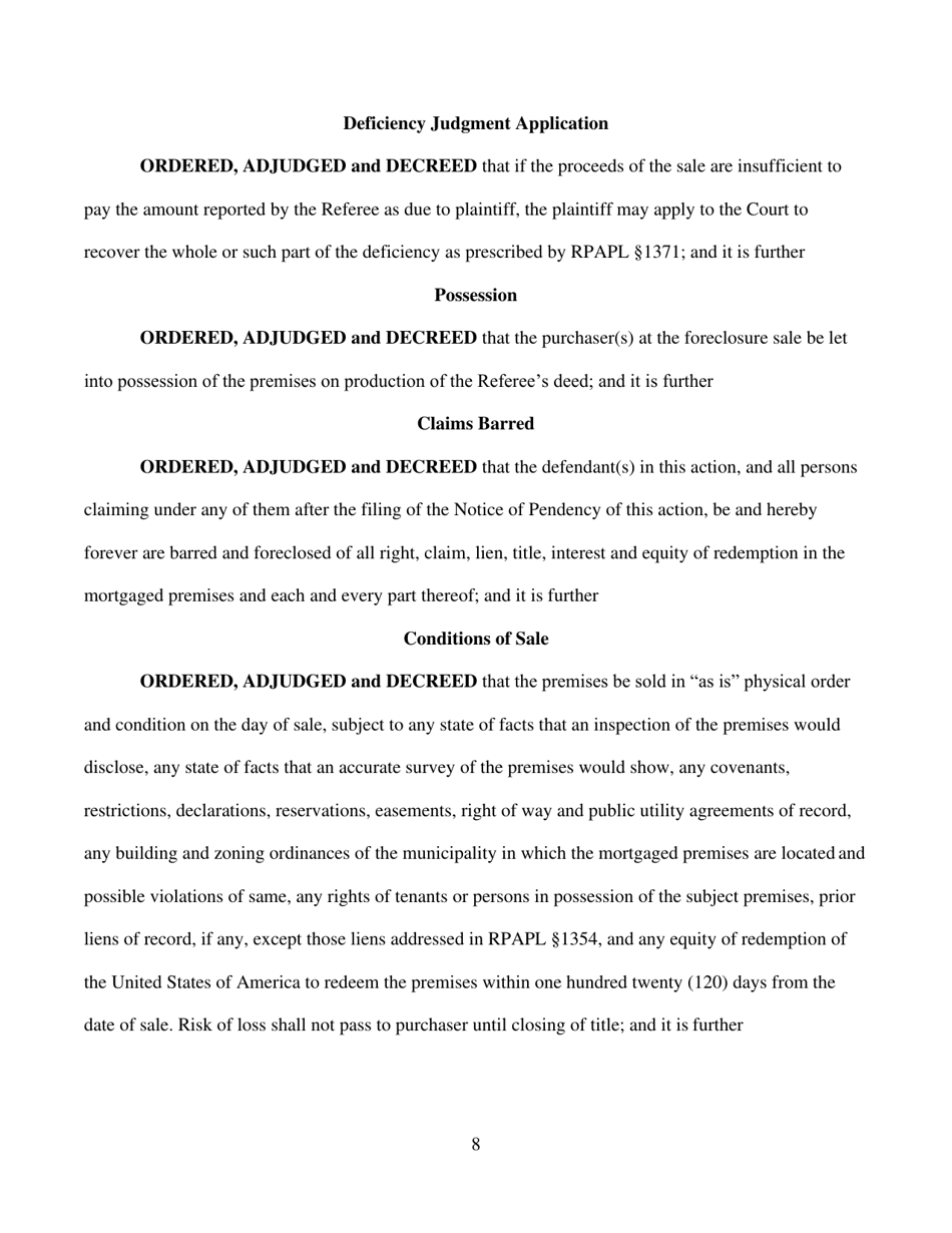 Judgment of Foreclosure and Sale - Oneida County, New York, Page 8