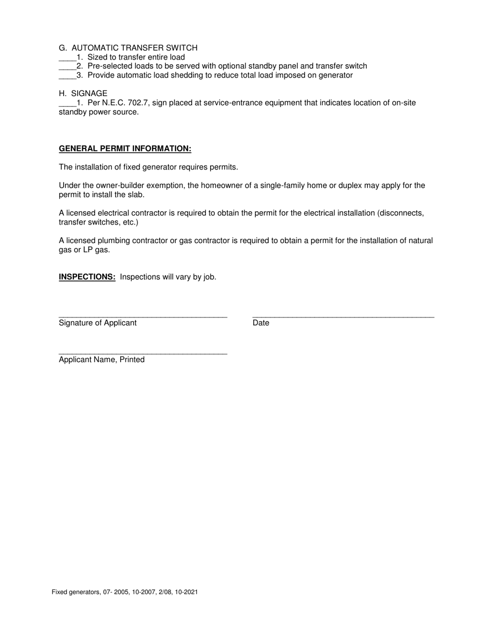 Residential Fixed Generators Checklist - City of Greenacres, Florida, Page 2