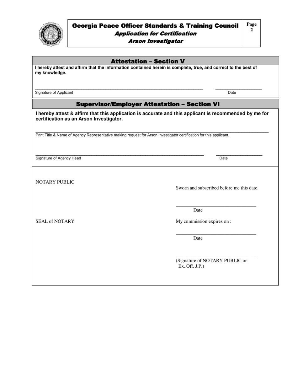 Application for Certification Arson Investigator - Georgia (United States), Page 2